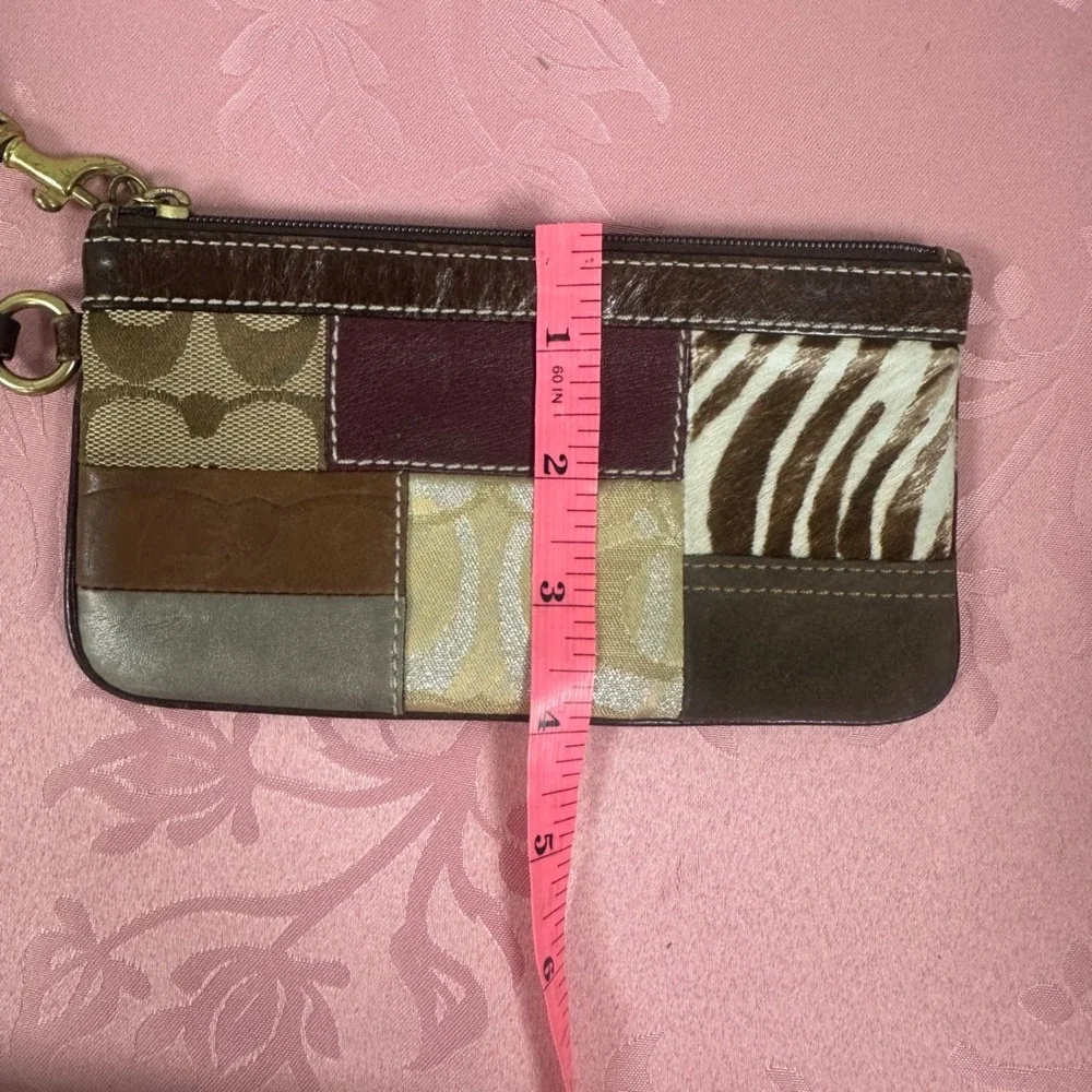 Coach Patchwork Wristlet Bag Leather Suede Zebra Hair Calf Brown Multi